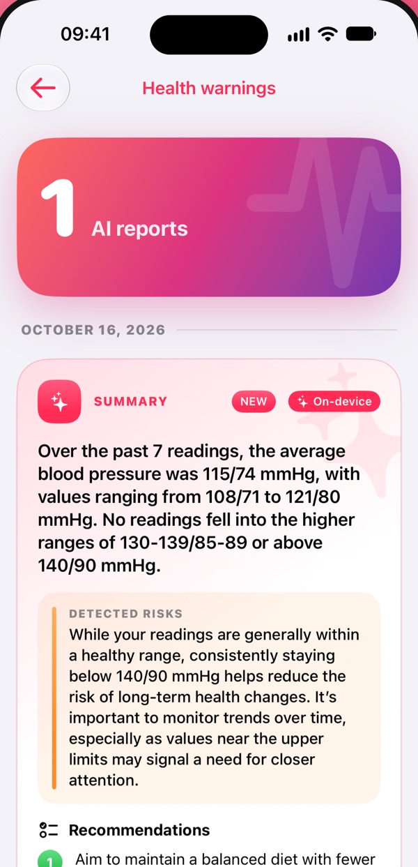 Pressure Control screen: Private AI reports
