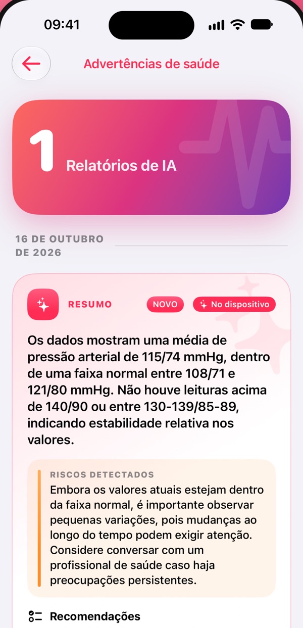 Tela do Pressure Control: Relatórios de IA privados